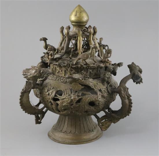 A Tibetan bronze hanging censer, 19th century, H. 24.5cm